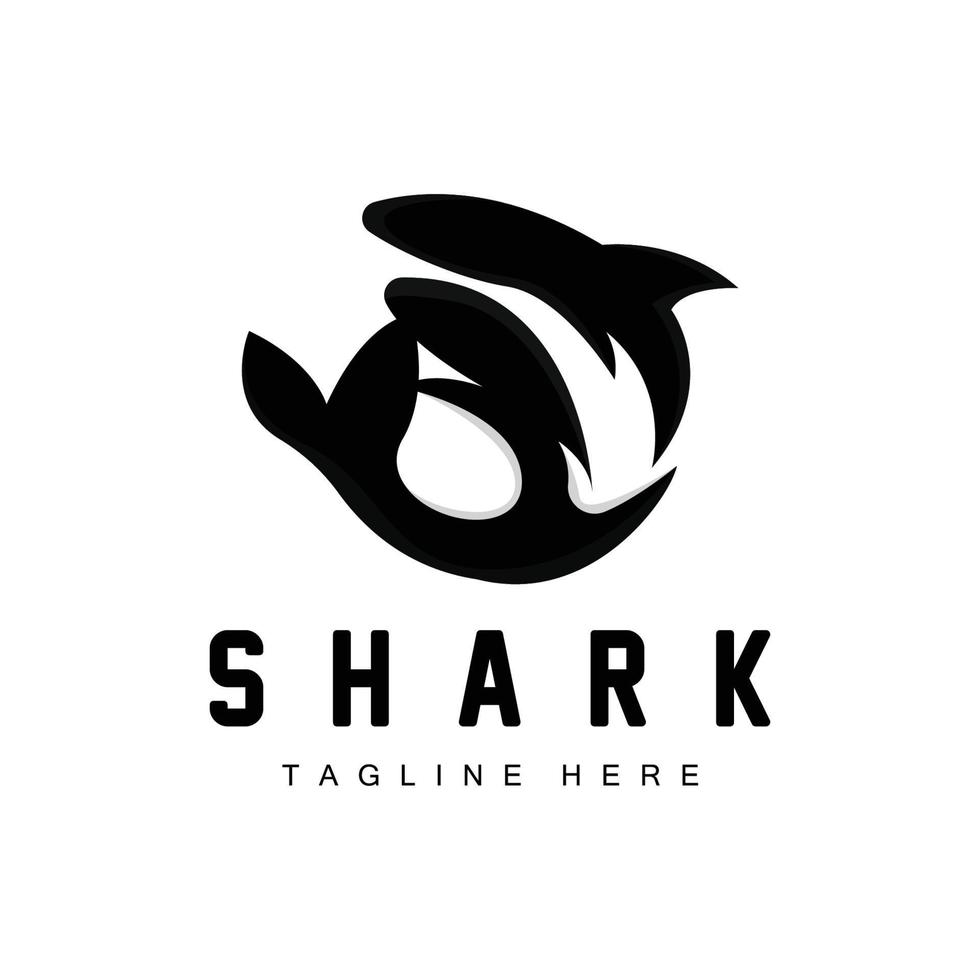 logotipo de tiburón, ilustración de vectores de peces salvajes, depredador oceánico, icono de diseño de marca de producto