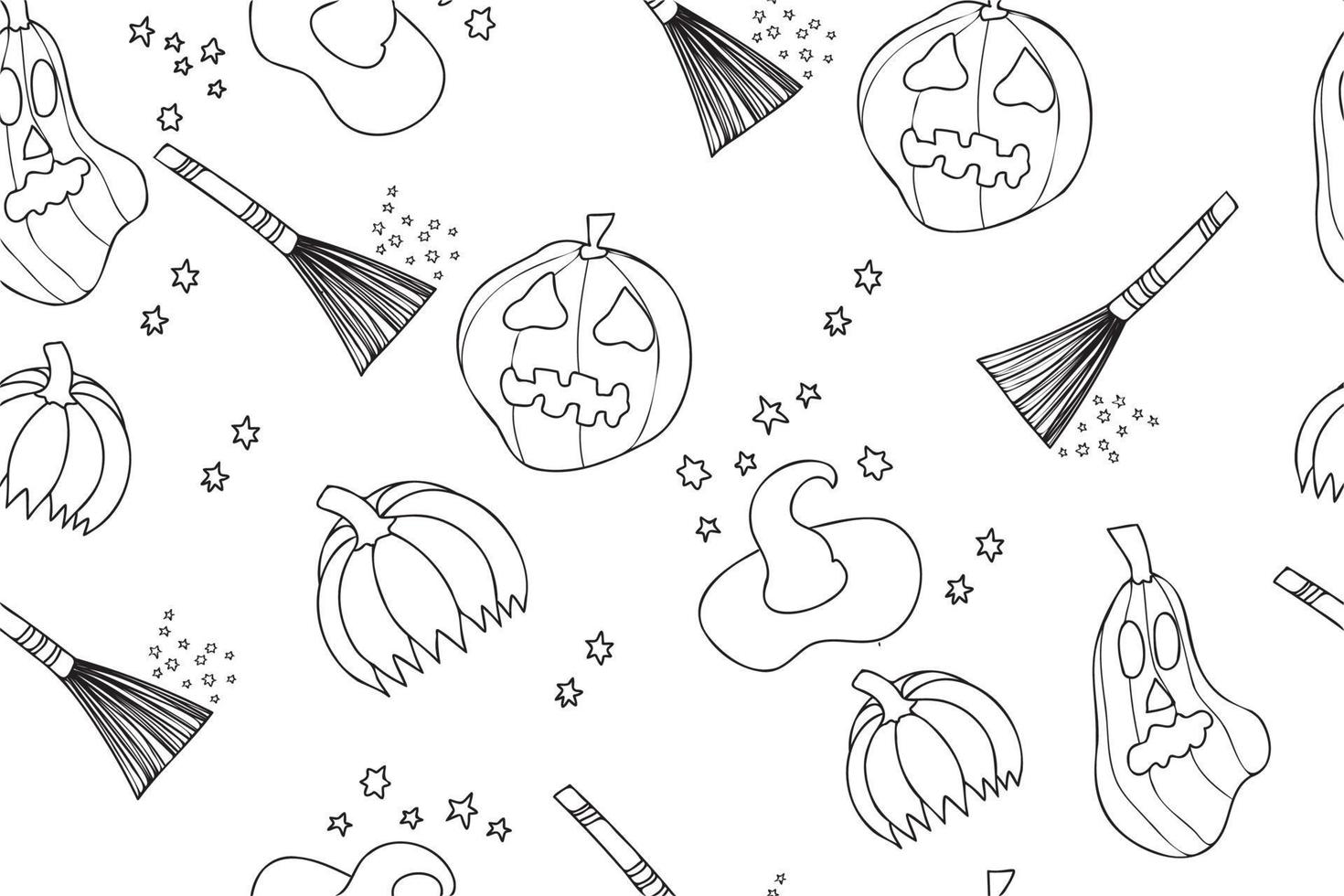 It is drawn on a canvas, a broom and a hat with a black outline, it is intended for Halloween, fabric printing, card, coloring and you can use it in different occasions. vector