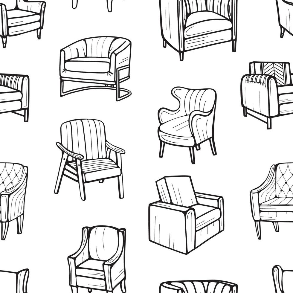 Furniture seamless pattern.. Hand-drawn vector illustration