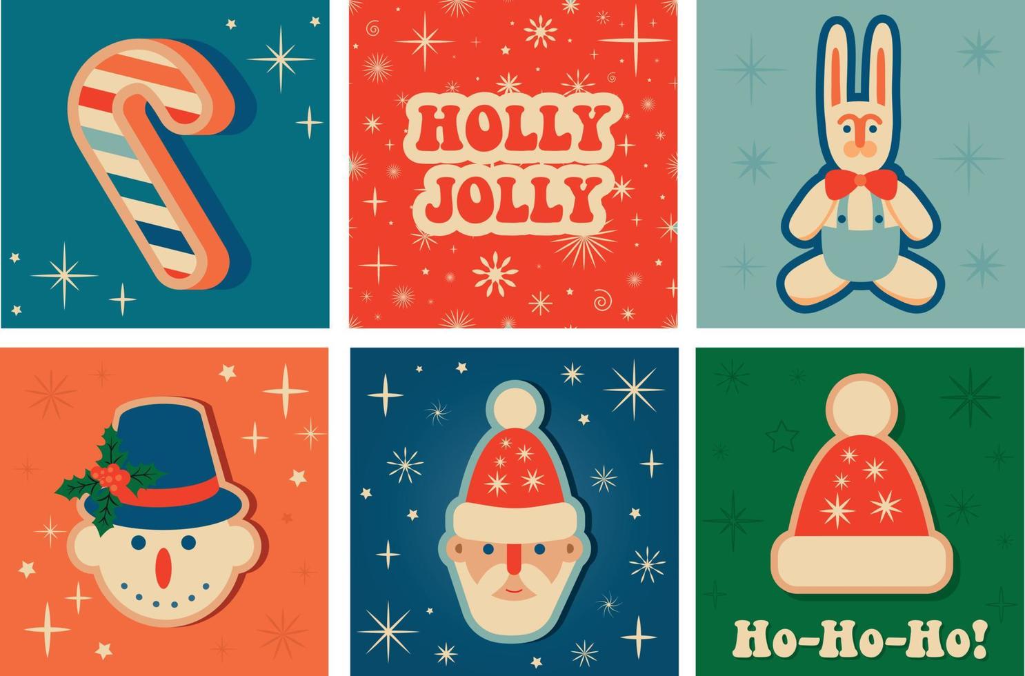 Set of Retro vintage Christmas greeting cards vector