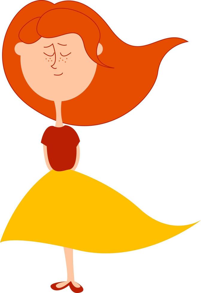 Girl in yellow skirt, illustration, vector on white background
