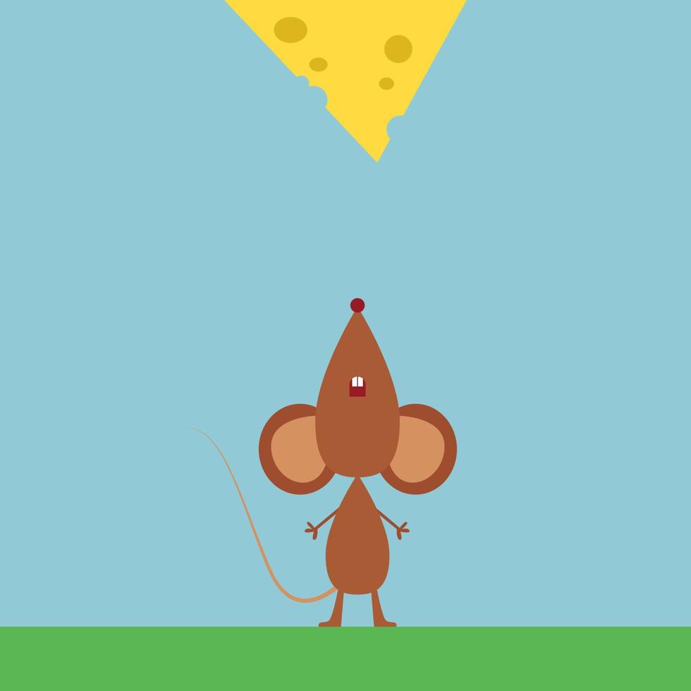 Mouse with cheese, illustration, vector on white background.