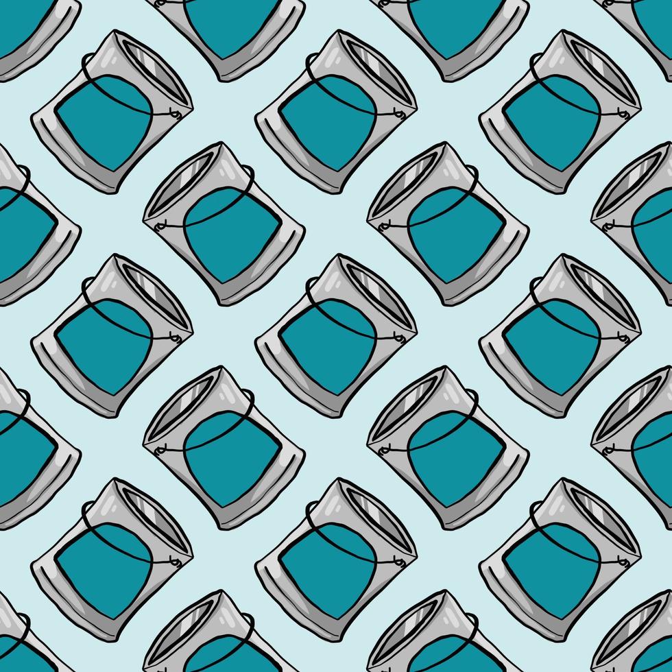 Paint can, seamless pattern on blue background. vector