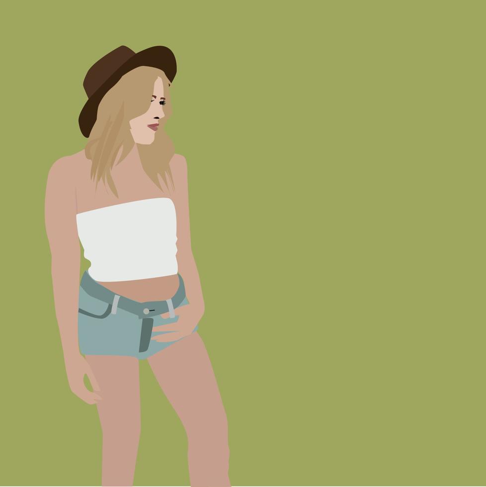 chica con sombrero, ilustración, vector sobre fondo blanco.