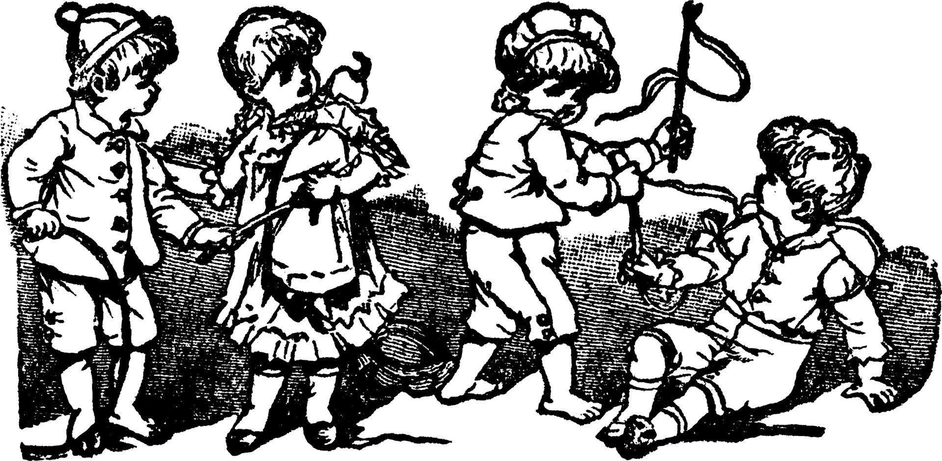 Children Playing, vintage illustration. vector