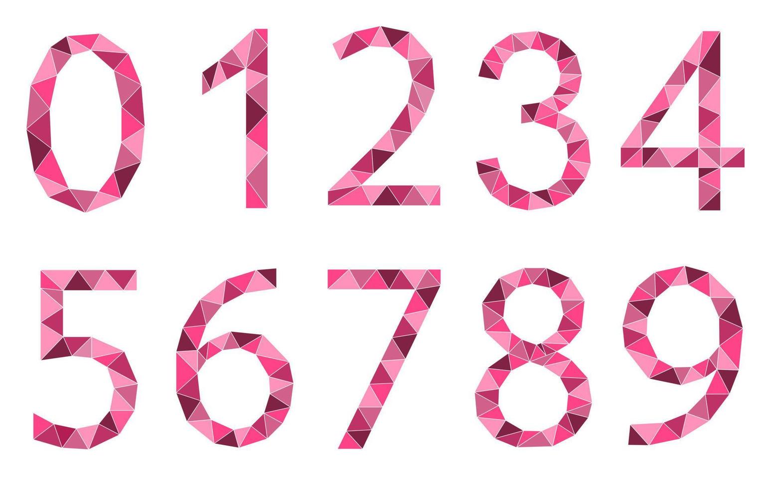 Set of pink numbers polygon style isolated on white background. Learning numbers, serial number, price, place vector