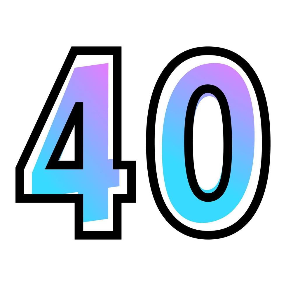 Vector number 40 with blue-purple gradient color and black outline