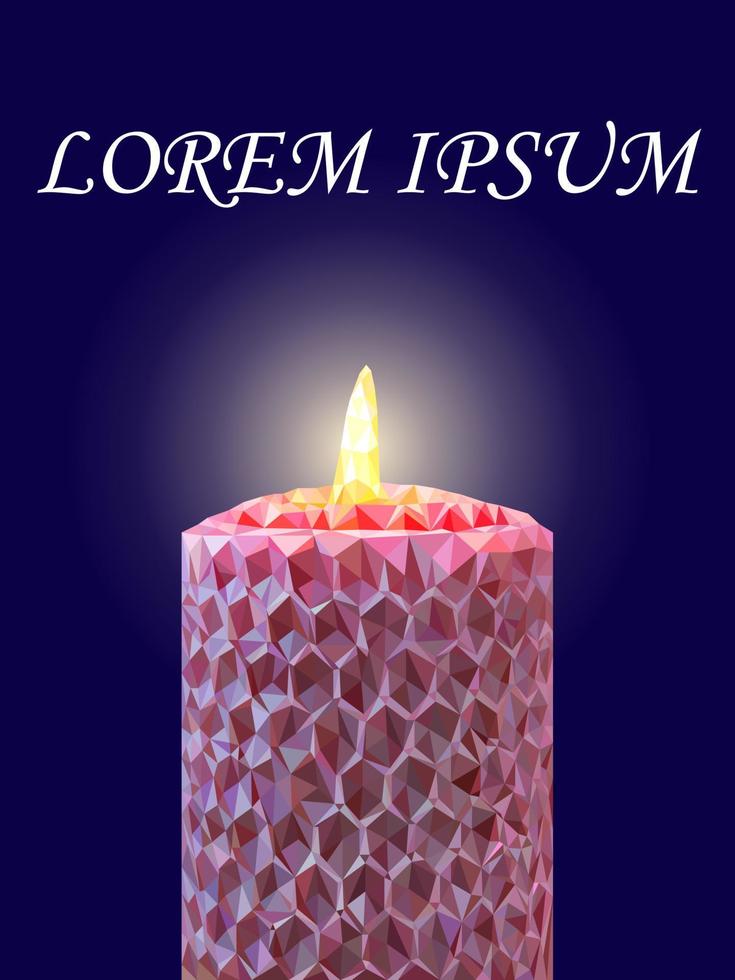 Pink poligon candle on dark background and place for text. Banner, poster, card vector
