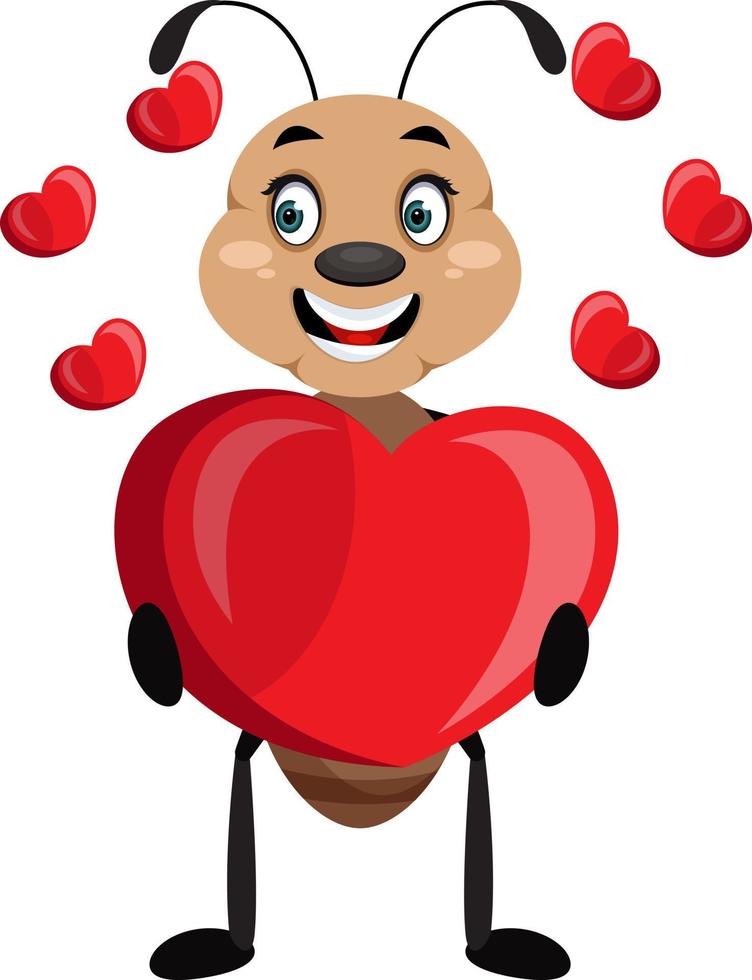 Ant with big heart, illustration, vector on white background.