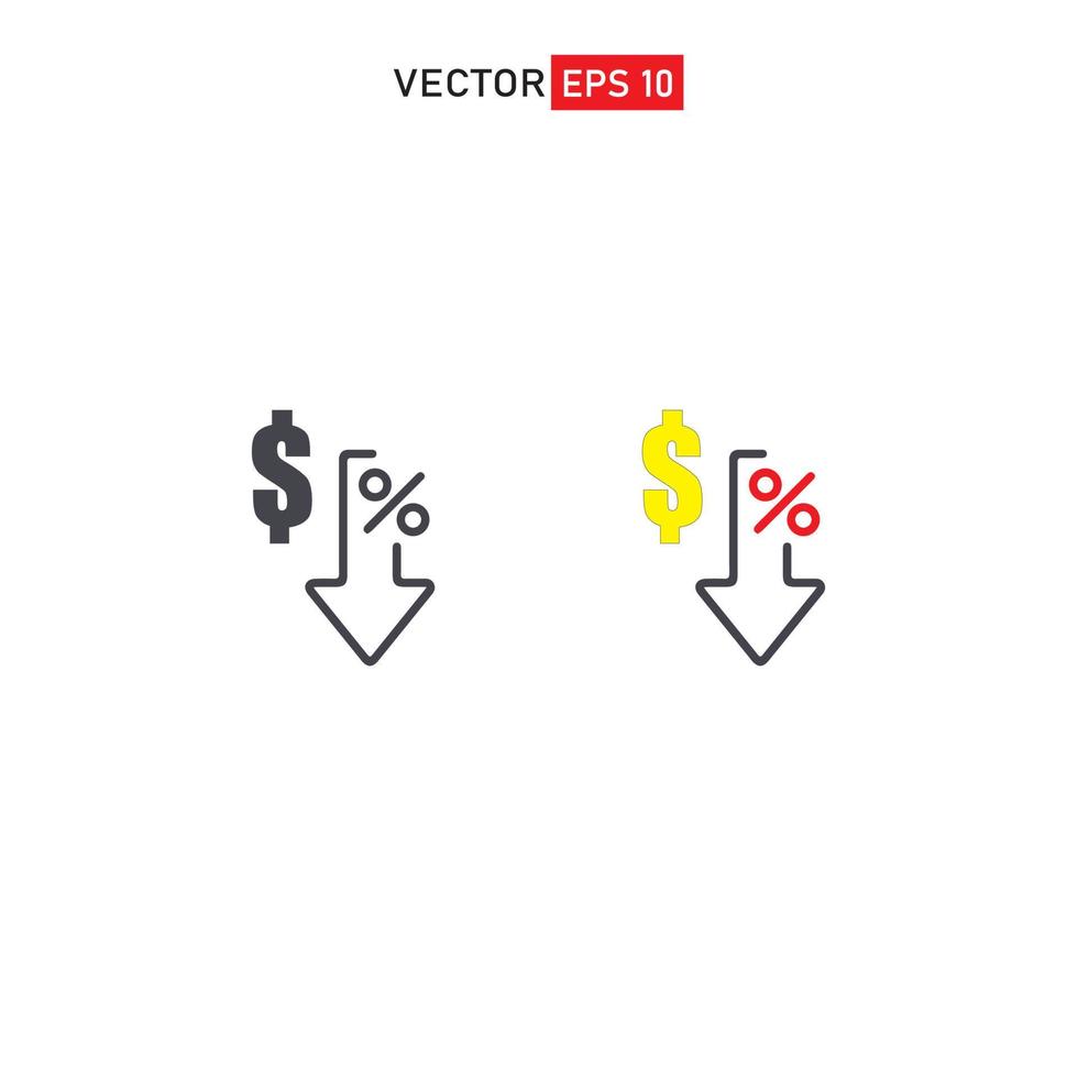 tasa de disminución, porcentaje de disminución ilustración de vector de icono web de línea negra simple