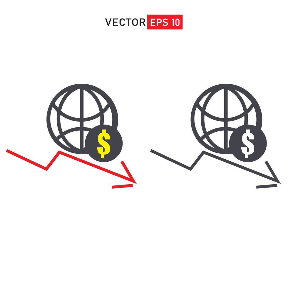 icono de la línea de deflación de la inflación de la crisis monetaria del dólar mundial. señal de crisis económica. símbolo de reducción de ingresos inflación vector