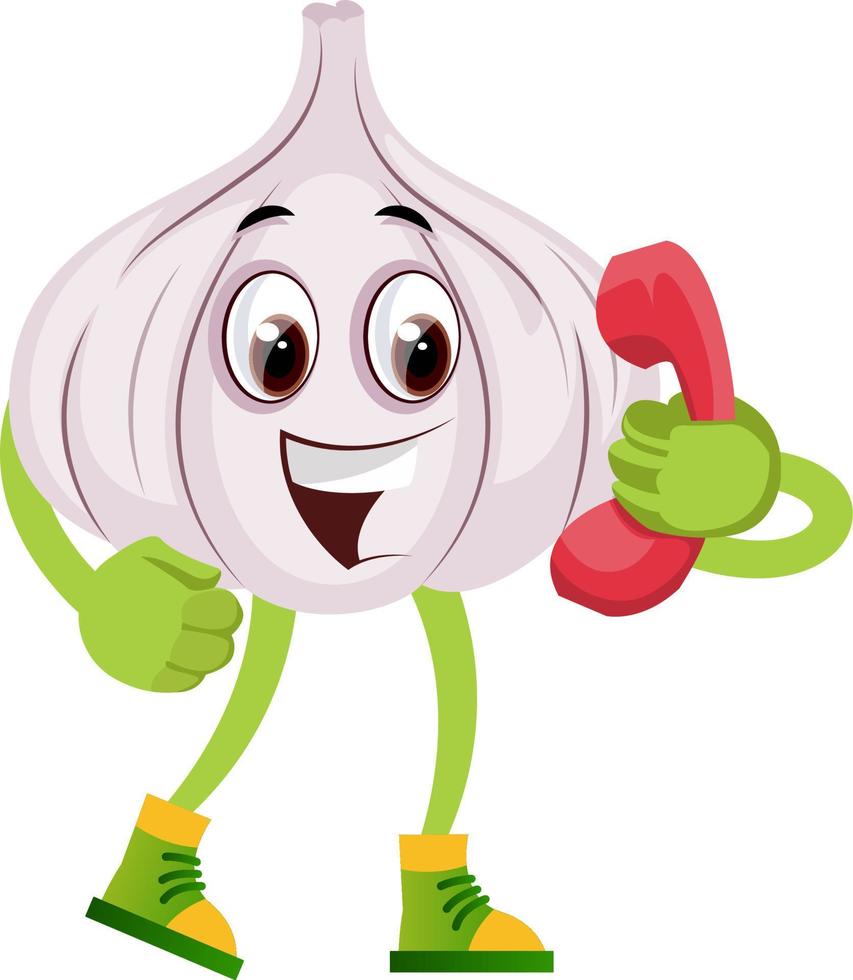 Garlic on telephone, illustration, vector on white background.