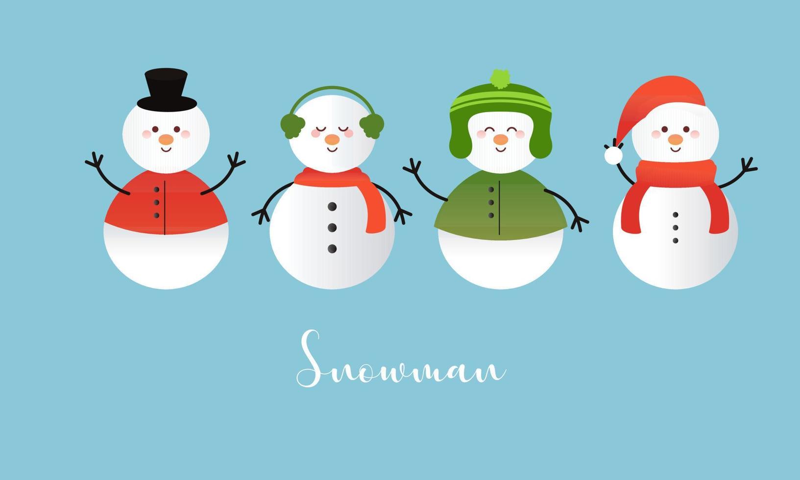 Set of cartoon snowmen in different poses vector illustration