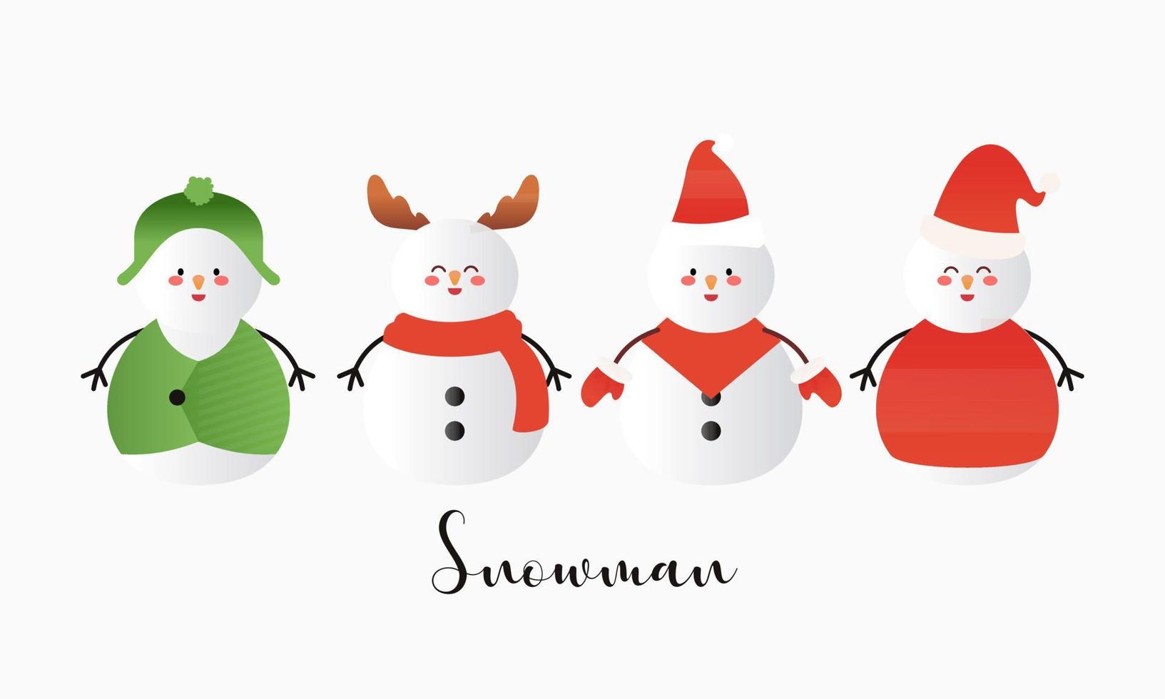 conjunto de muñecos de nieve de dibujos animados en diferentes poses ilustración vectorial vector