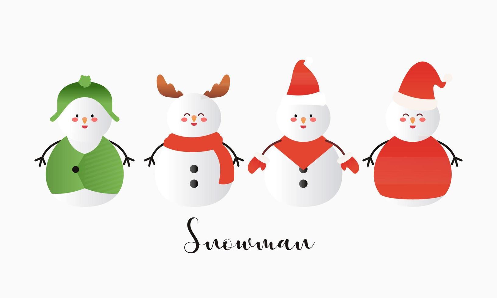 Set of cartoon snowmen in different poses vector illustration
