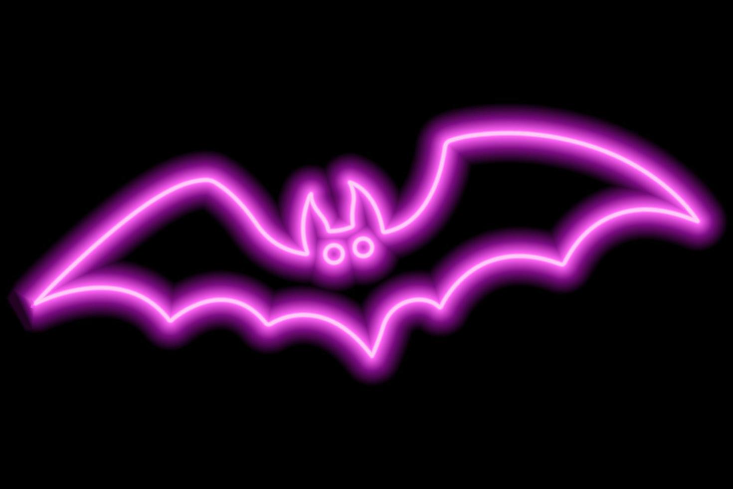 Neon pink outline of a bat on a black background. Halloween concept. vector