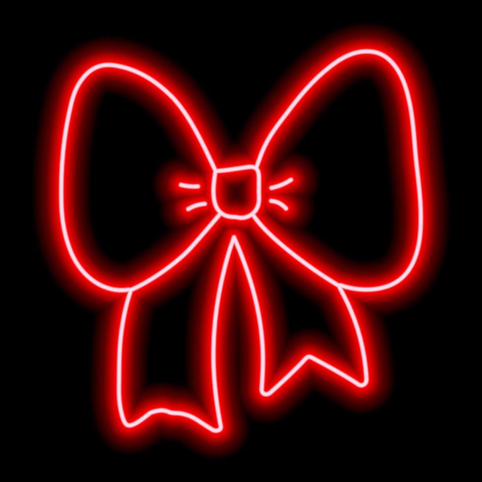 Red neon outline satin ribbon bow on black vector