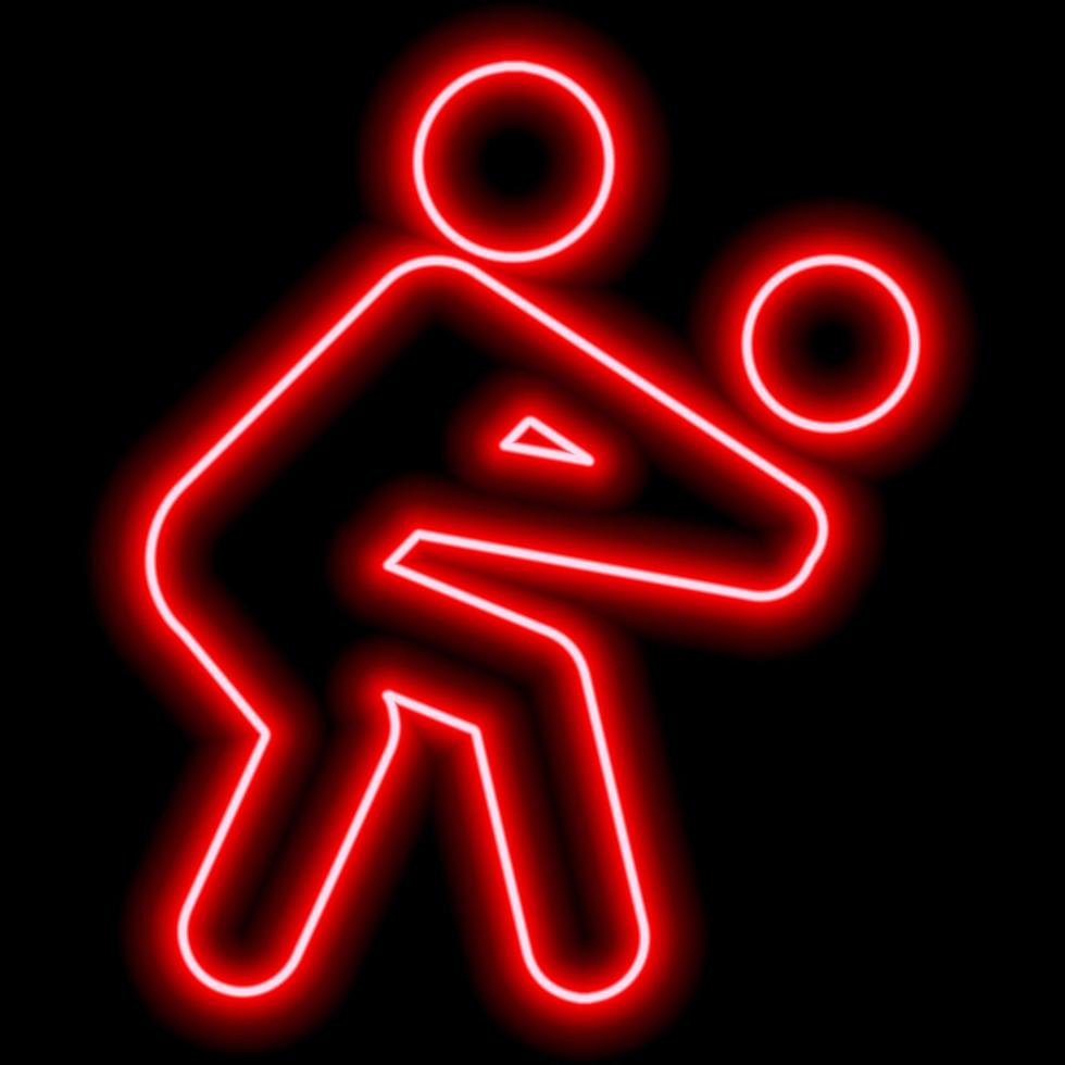 Neon red silhouette of volleyball player hitting the ball on black background vector