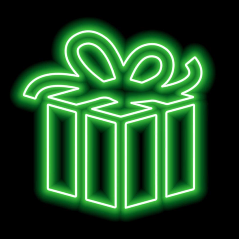 Green neon outline box with gift and ribbon bow vector