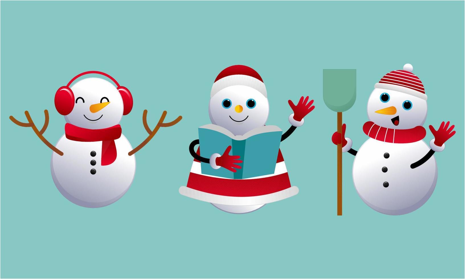 conjunto de muñecos de nieve de dibujos animados en diferentes poses ilustración vectorial vector