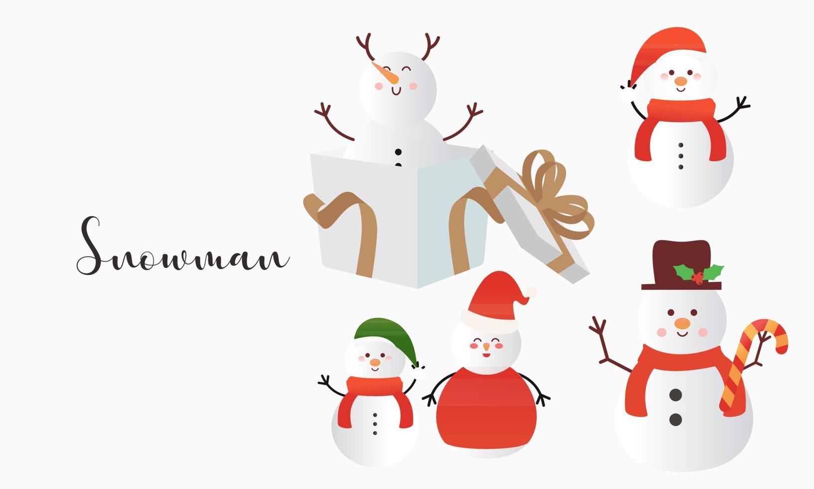 Set of cartoon snowmen in different poses vector illustration