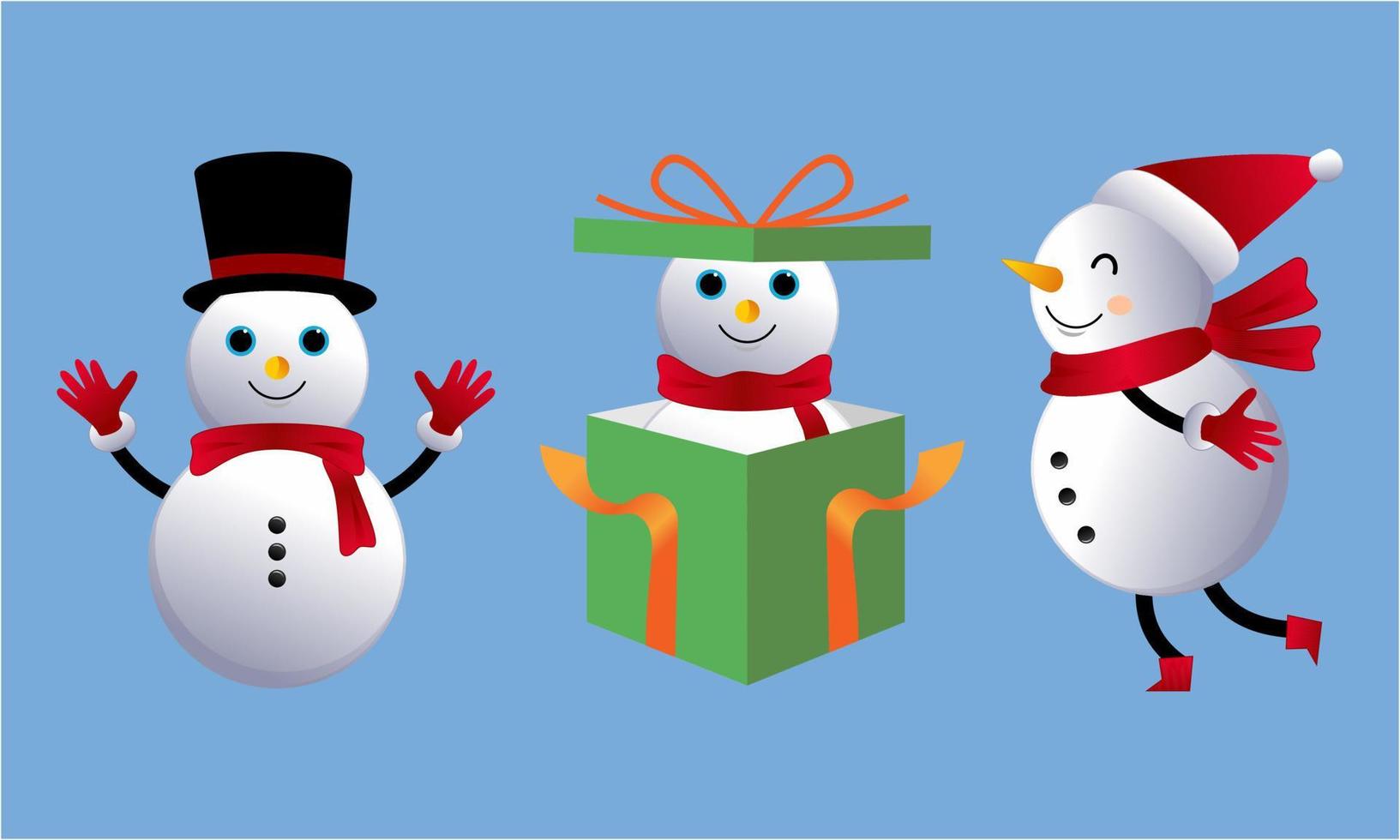 Set of cartoon snowmen in different poses vector illustration