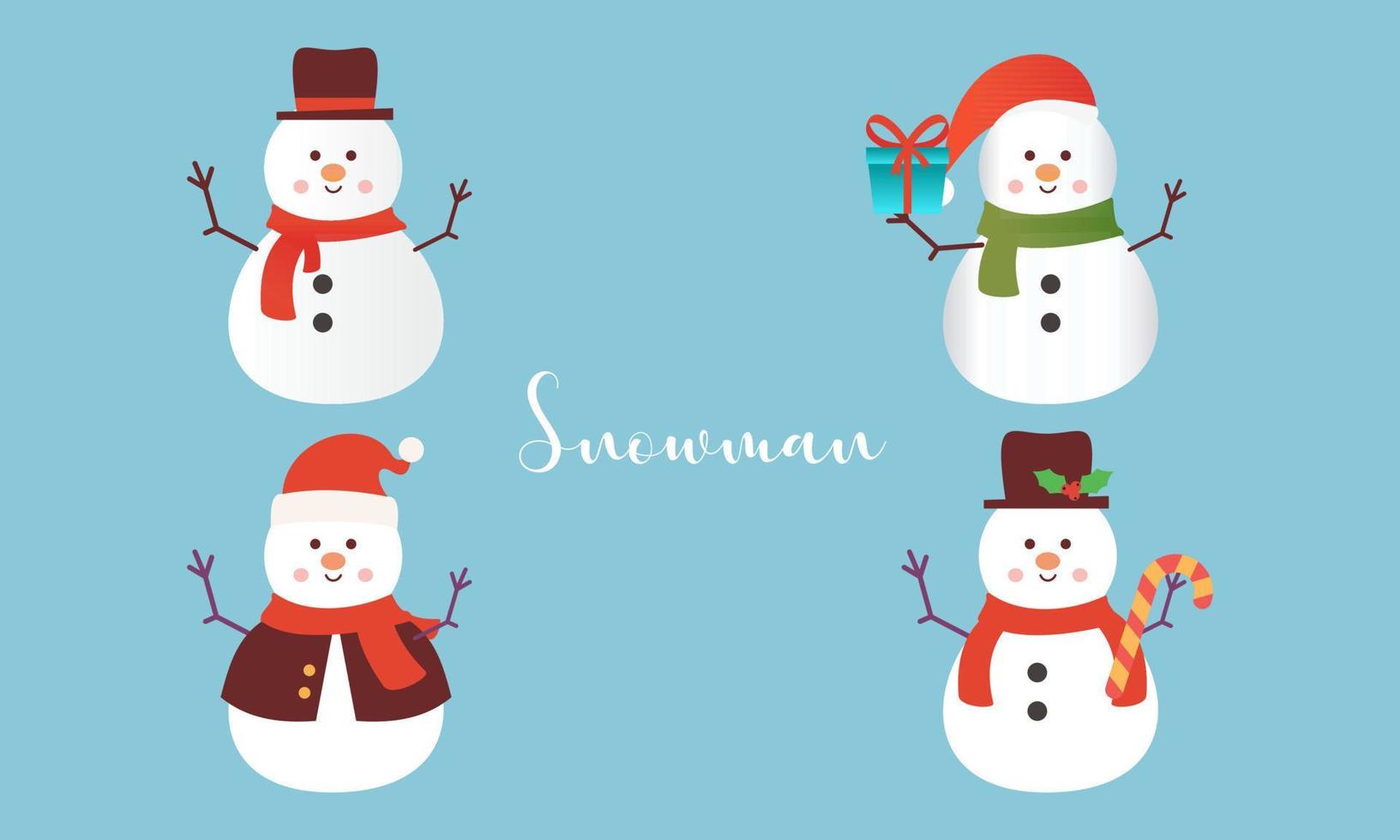 Set of cartoon snowmen in different poses vector illustration