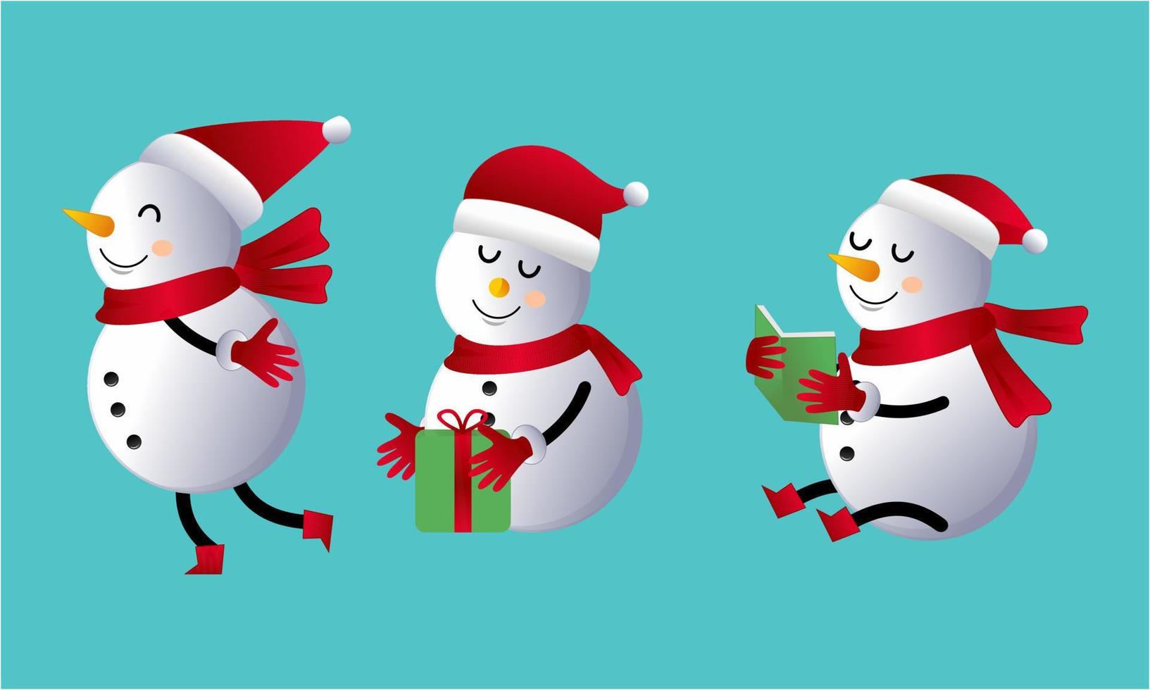 Set of cartoon snowmen in different poses vector illustration