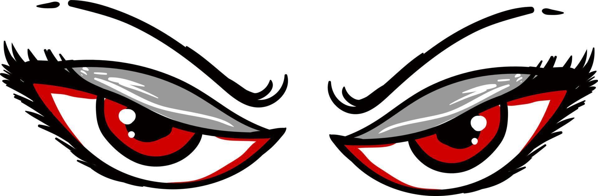 Pair of angry red eyes, illustration, vector on white background.