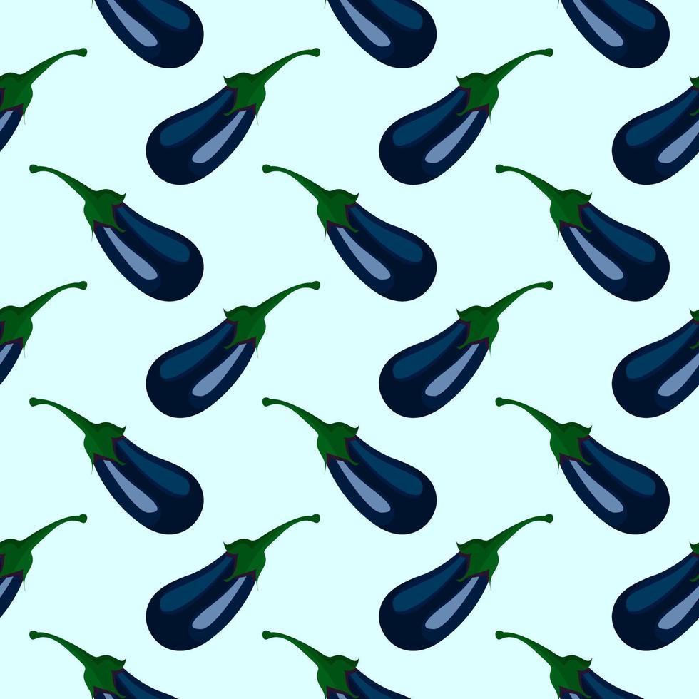 Blue eggplant, seamless pattern on blue background. vector