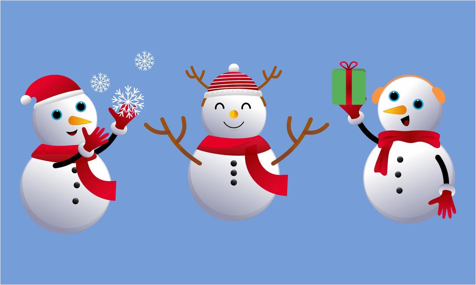 Set of cartoon snowmen in different poses vector illustration