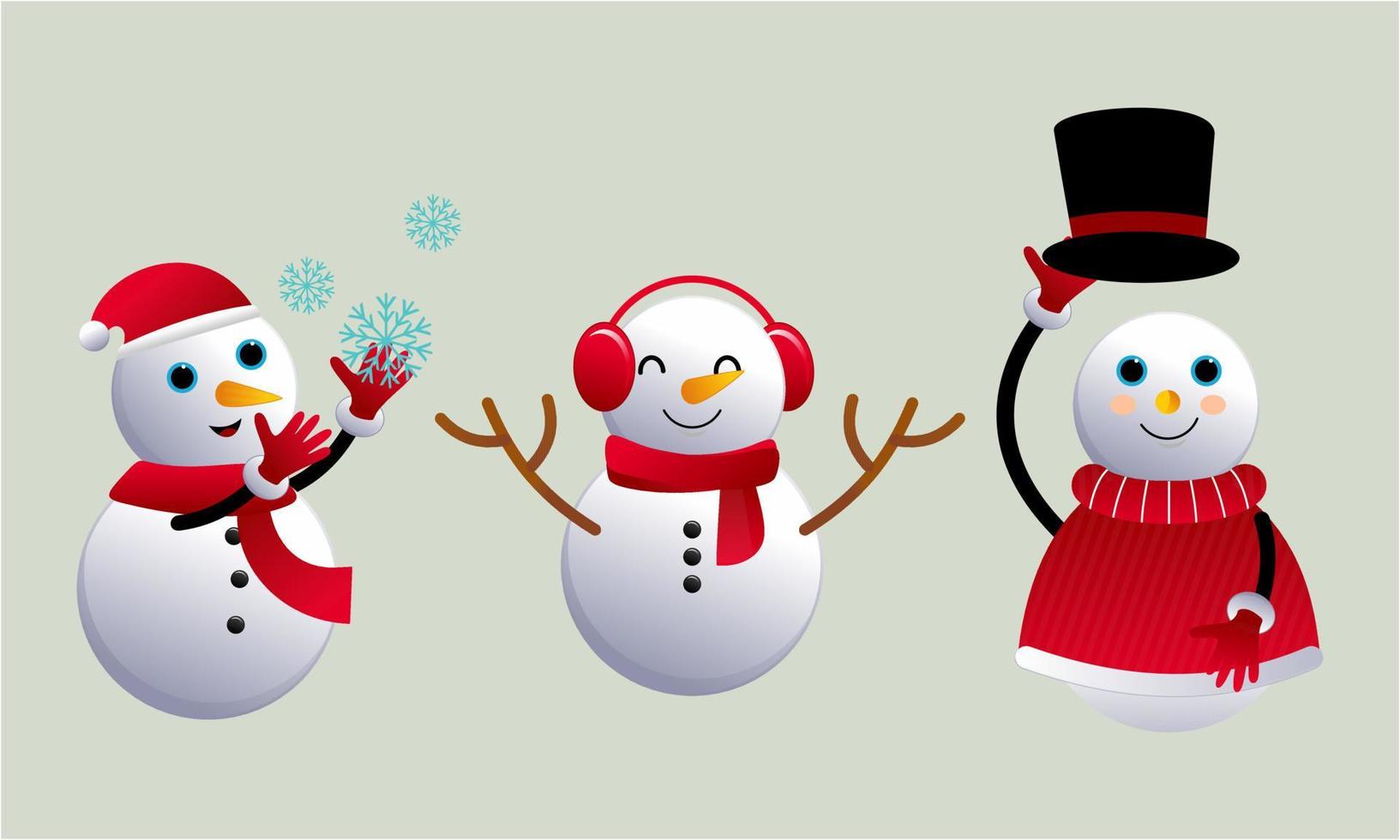 Set of cartoon snowmen in different poses vector illustration