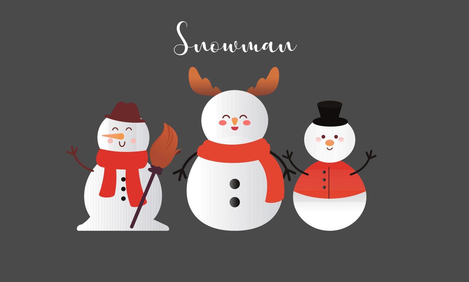 Set of cartoon snowmen in different poses vector illustration