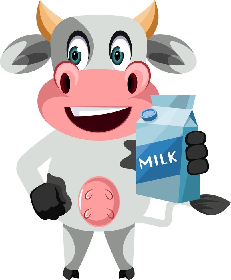 Cow with milk, illustration, vector on white background.