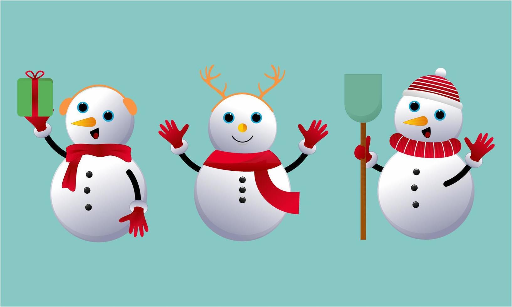 Set of cartoon snowmen in different poses vector illustration