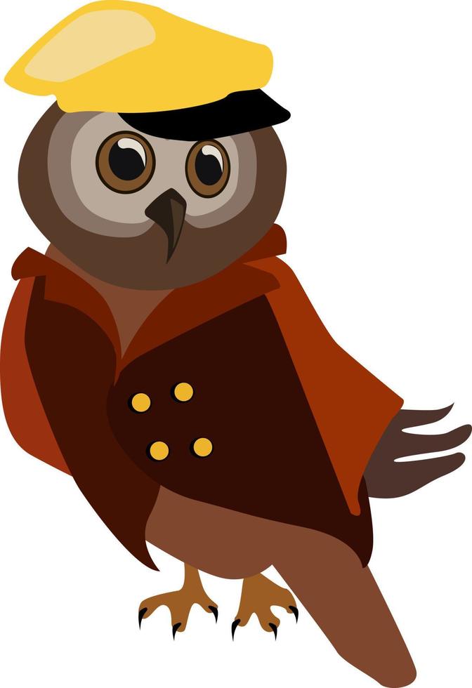 Owl with hat, illustration, vector on white background.