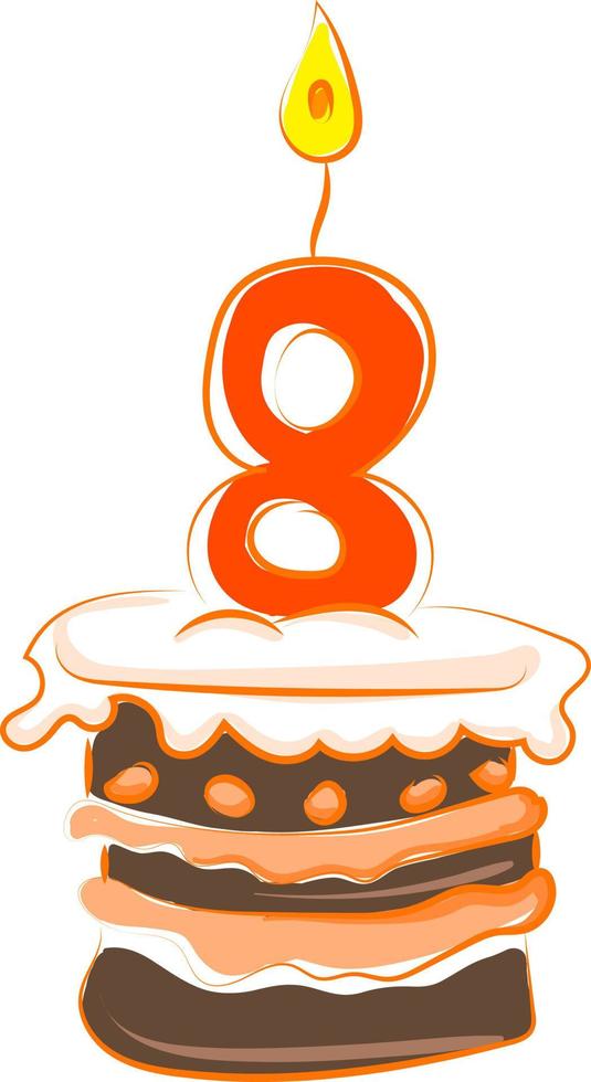 Birthday cake with number eight, illustration, vector on white background.