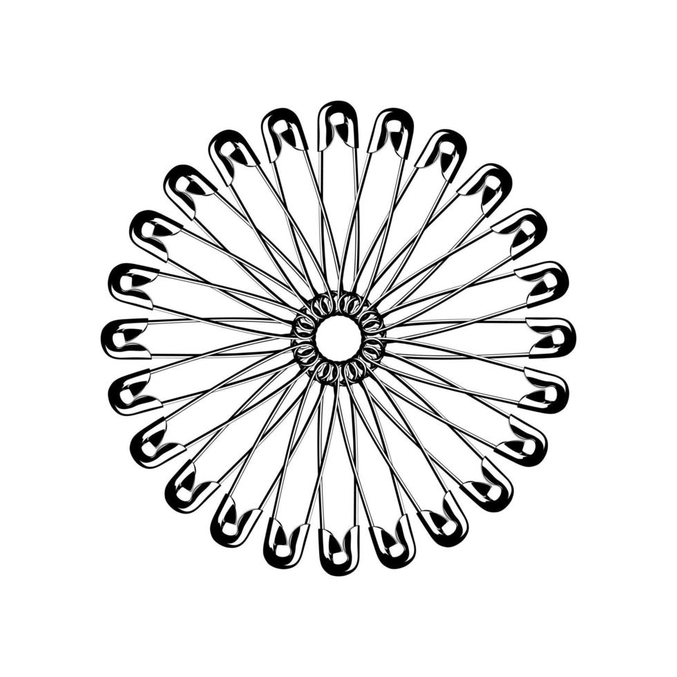 Artistic Circle Shape Made From Safety Pin Composition for Decoration, Ornate, Logo, Website, Art Illustration or Graphic Design Element. Vector Illustration