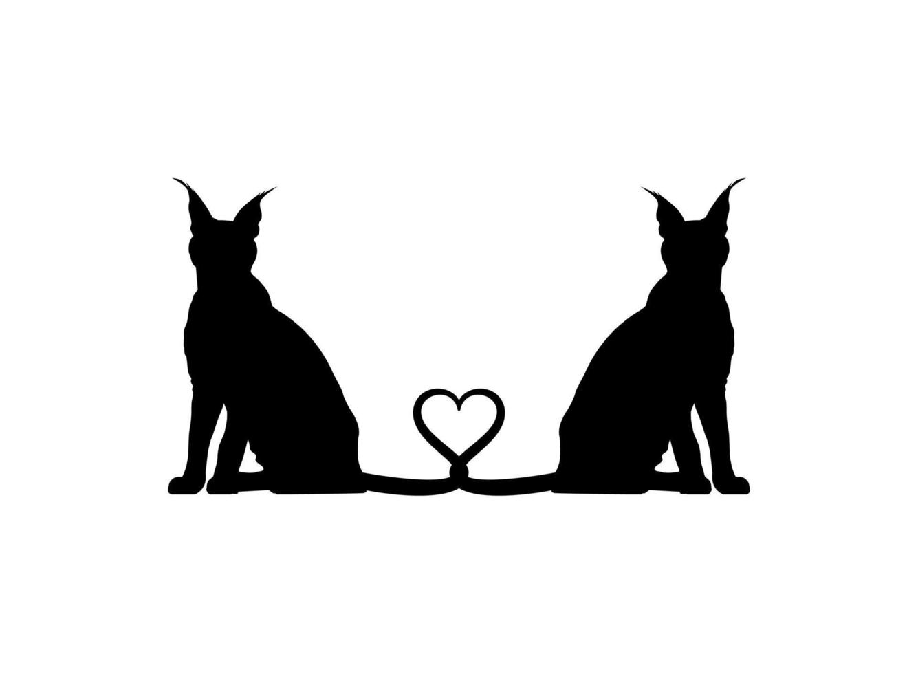 Pair of the Caracal Cat Silhouette for Art Illustration, Logo, Pictogram, Website or Graphic Design Element. Vector Illustration