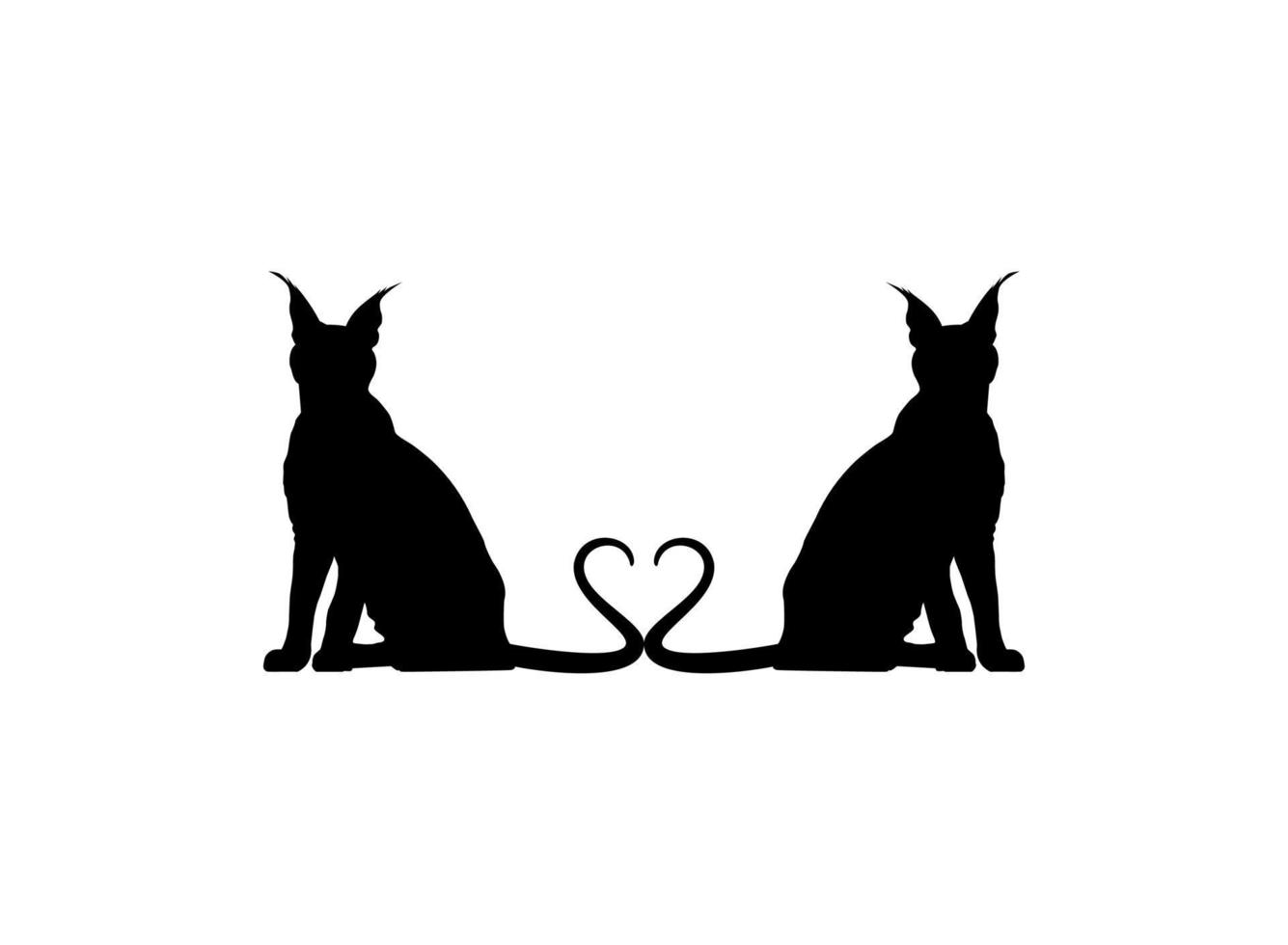 Pair of the Caracal Cat Silhouette for Art Illustration, Logo, Pictogram, Website or Graphic Design Element. Vector Illustration