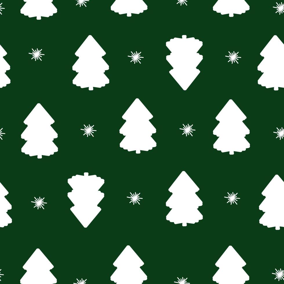 Christmas seamless pattern with white fir trees and snowflakes vector