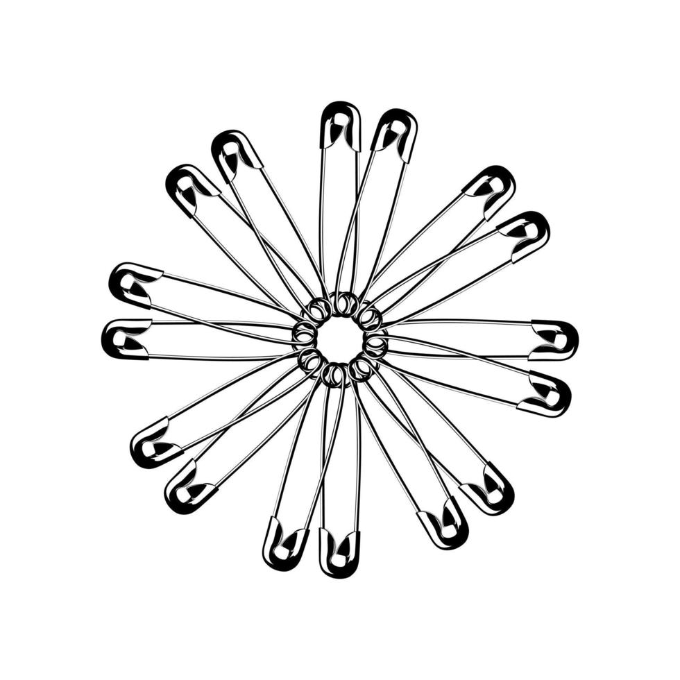 Artistic Circle Shape Made From Safety Pin Composition for Decoration, Ornate, Logo, Website, Art Illustration or Graphic Design Element. Vector Illustration