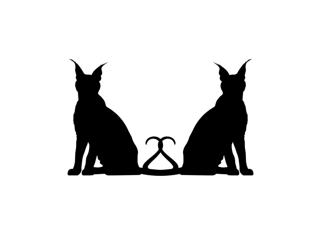 Pair of the Caracal Cat Silhouette for Art Illustration, Logo, Pictogram, Website or Graphic Design Element. Vector Illustration