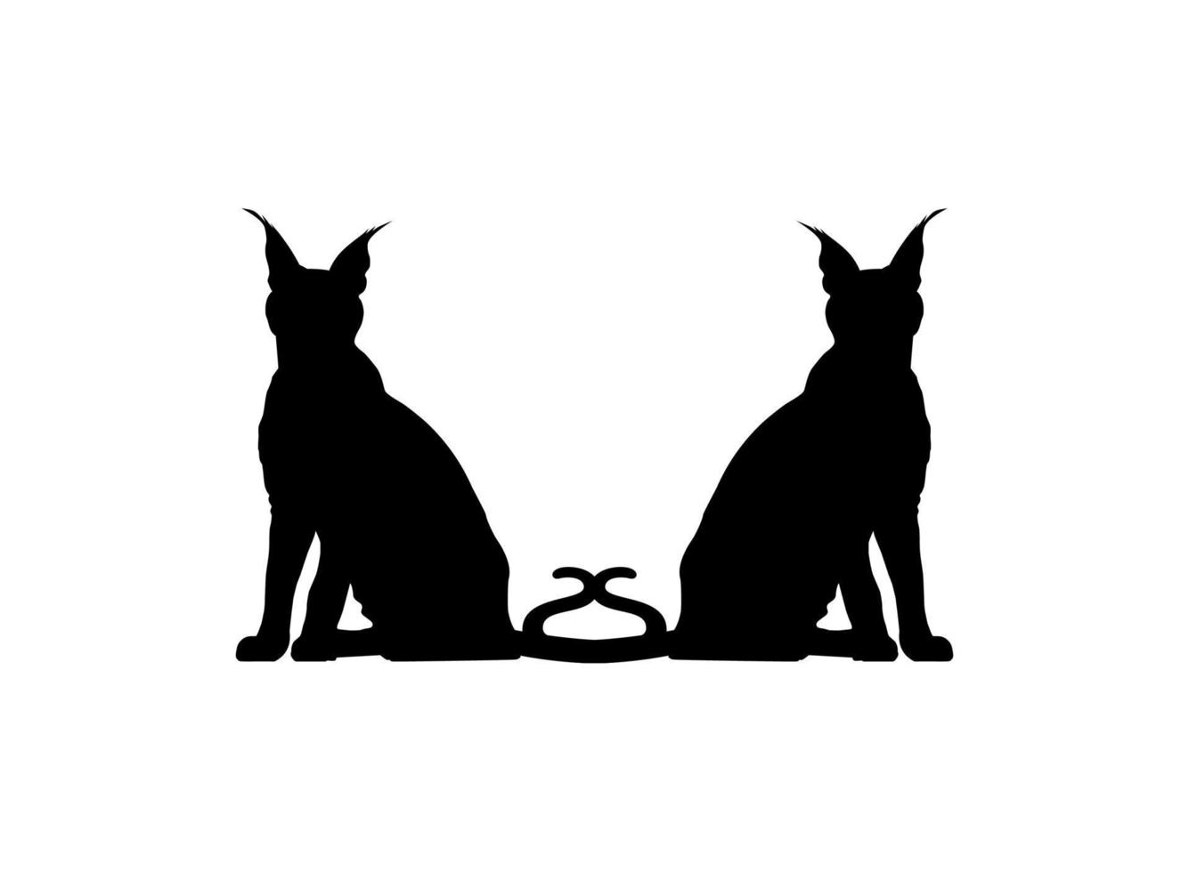 Pair of the Caracal Cat Silhouette for Art Illustration, Logo, Pictogram, Website or Graphic Design Element. Vector Illustration
