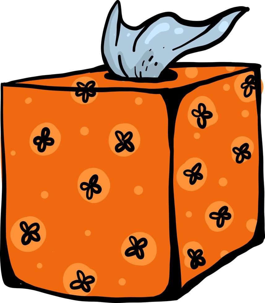 Caja de pañuelos de color naranja, ilustración, vector sobre fondo blanco.