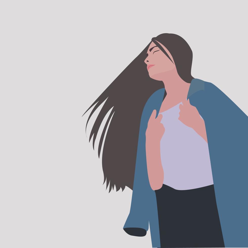 Girl with jacket, illustration, vector on white background.