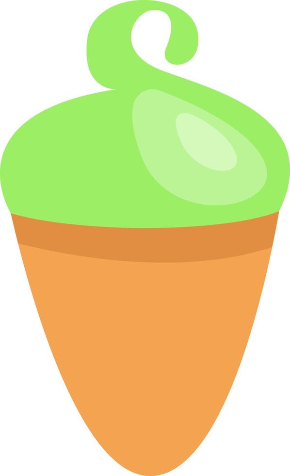 Green apple ice cream in cone, illustration, vector on a white background.