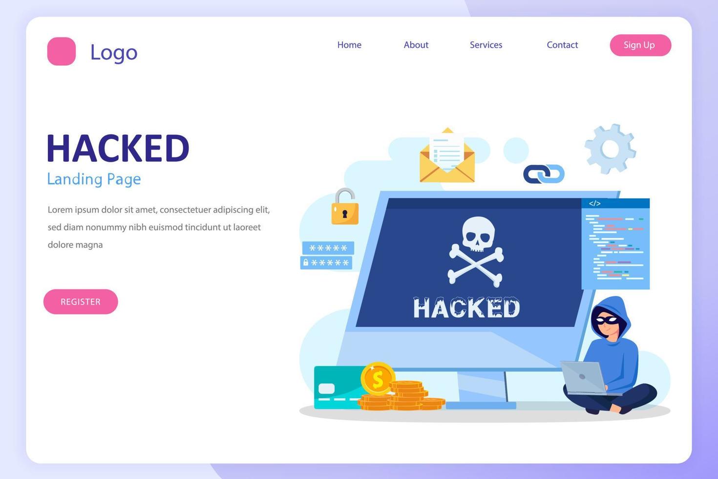 Concept of hacker attack, personal privacy data, hacking and stealing email and money Vector