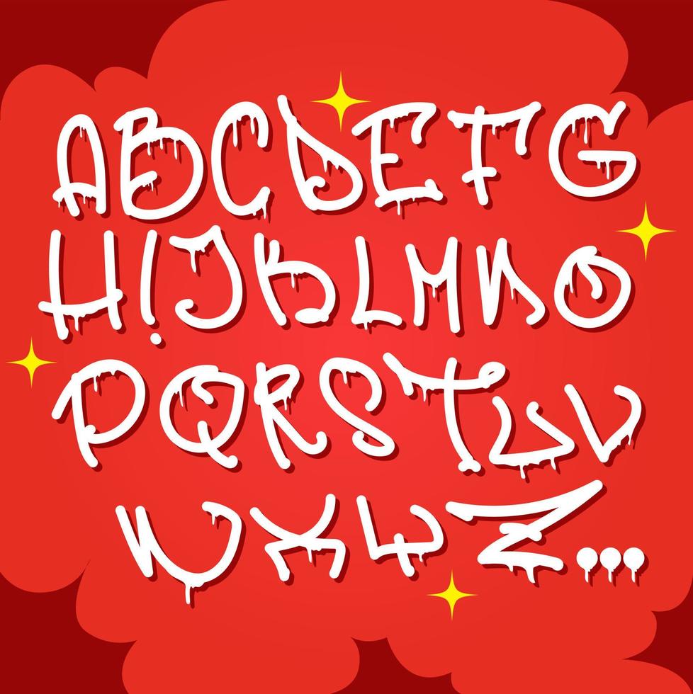 alfabeto graffiti rojo. fuente de estilo de mano de pincel. vector graffiti alfabeto rojo