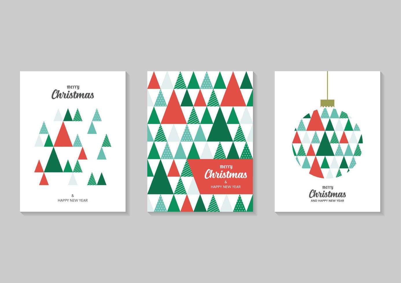 Christmas gift cards with triangle pattern collection vector